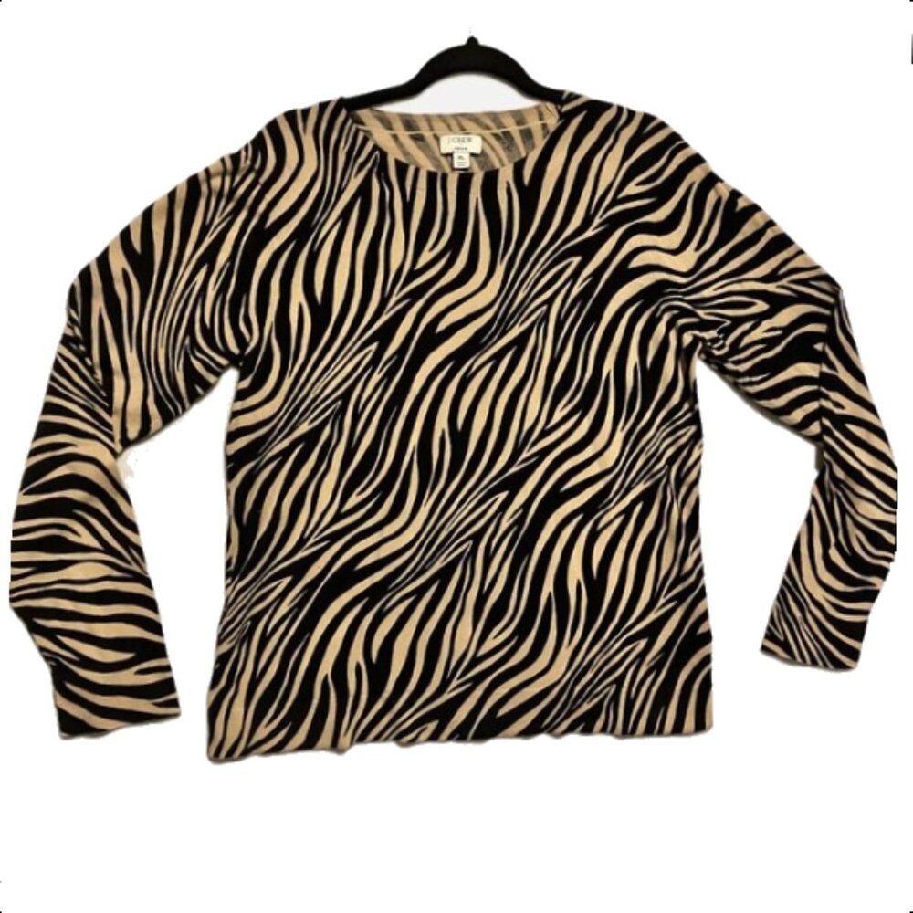 J.Crew Factory Animal Print Zebra Teddie Sweater Casual Office Preppy Classic XL